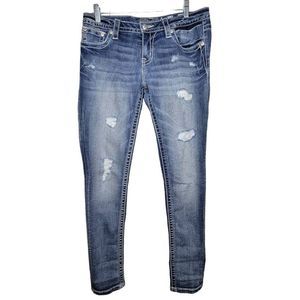 Miss Me Signature Skinny Embroidered Pocket Detail Distressed Denim Jeans Size 2